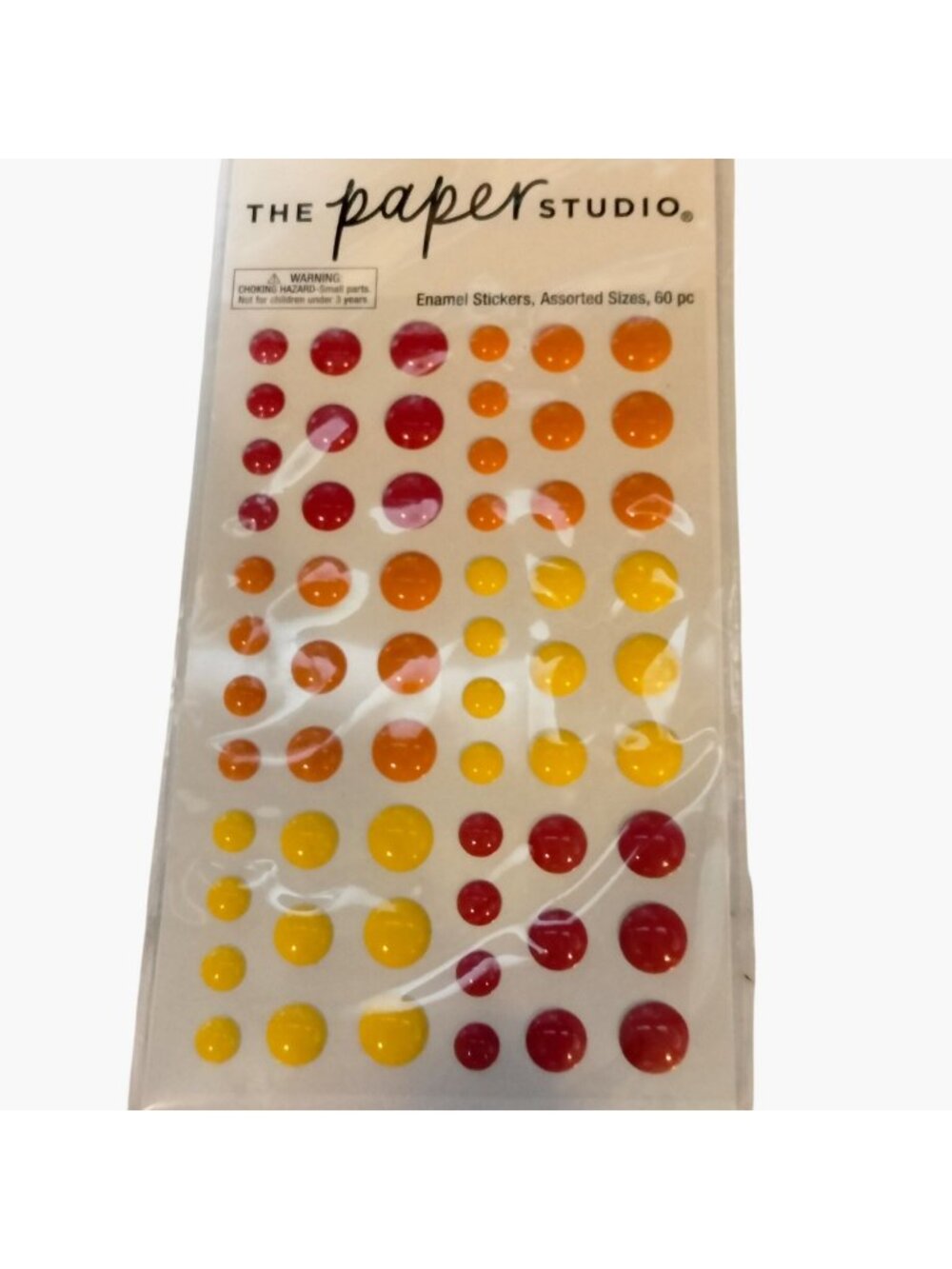 The Paper Studio Enamel Stickers Assorted Bright Red Orange Yellow Dots 60 Pc